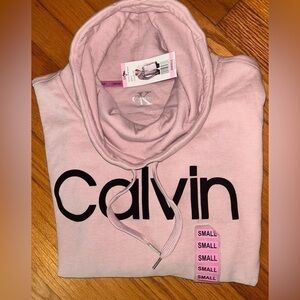 Calvin Klein Cowl Velvet Logo Blush Pink Light Weight Pullover S Mock Neck